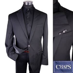 Men's Chaps Black Sport Coat Jacket Blazer Silver Buttons Poly Blend Size 42L